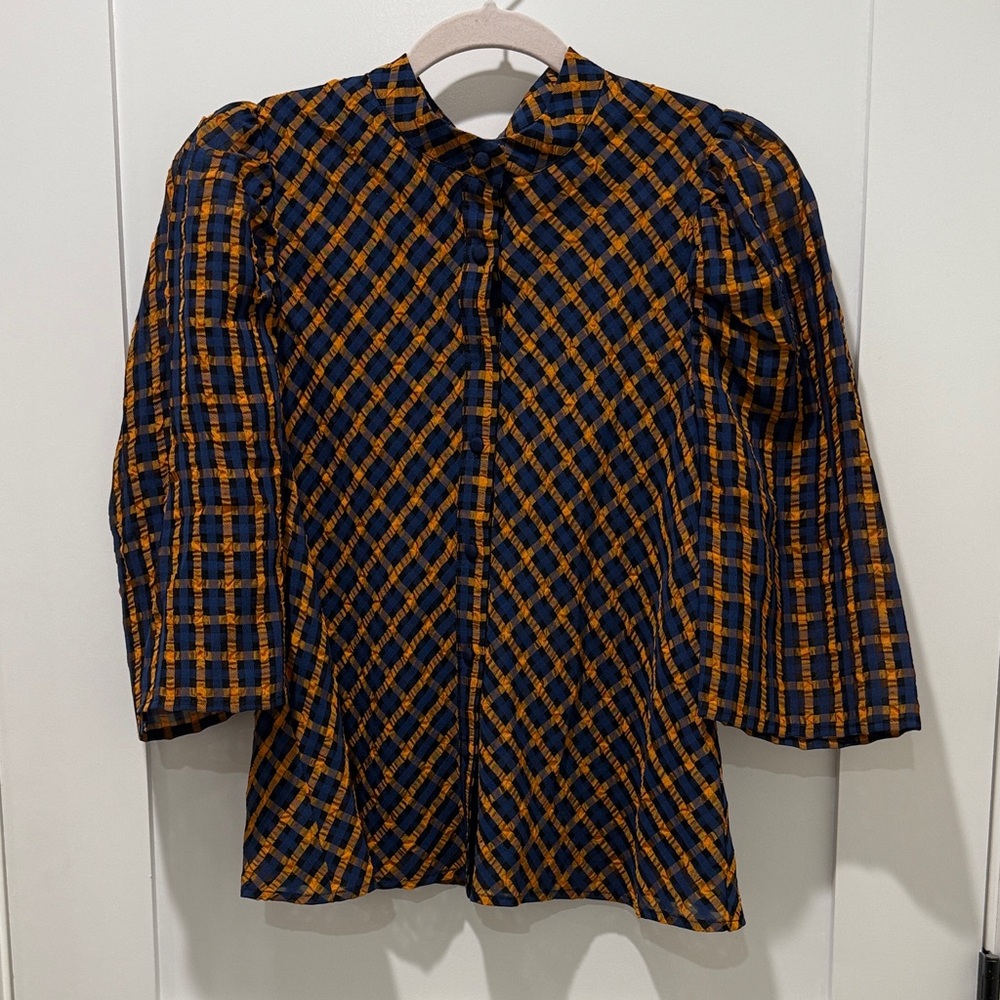 Eva Franco Plaid Button-Up Blouse